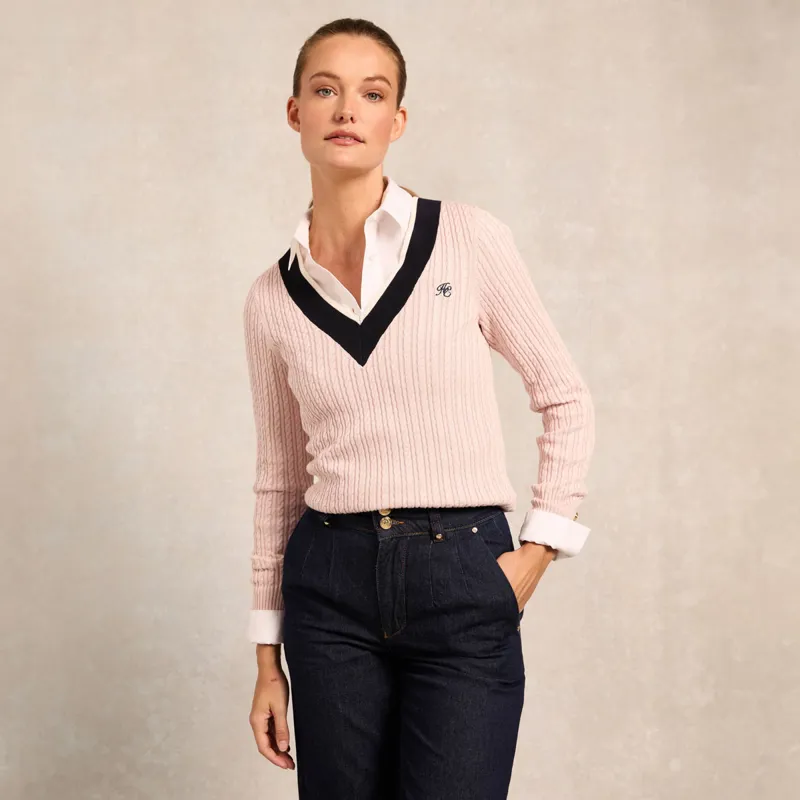 Holland Cooper Lucy Knit V-Neck Ladies Jumper - Soft Pink