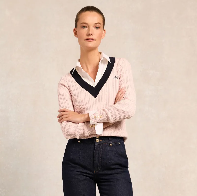 Holland Cooper Lucy Knit V-Neck Ladies Jumper - Soft Pink-1