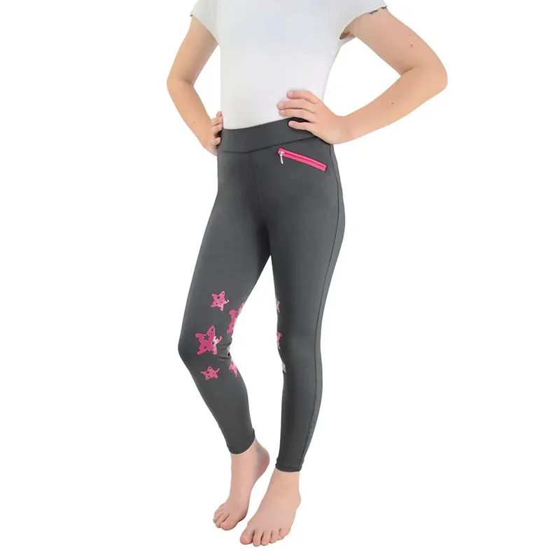 HyPERFORMANCE Theodora Junior Riding Tights - Grey/Raspberry 7-8yrs