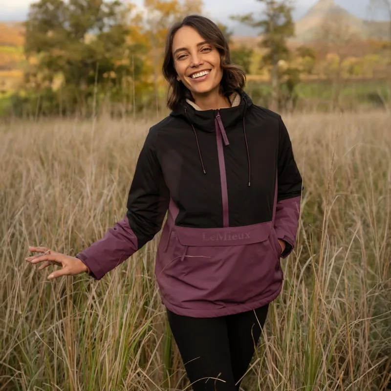 LeMieux Phoebe Womens Waterproof 1/2 Zip Anorak - Black/Bramble-1