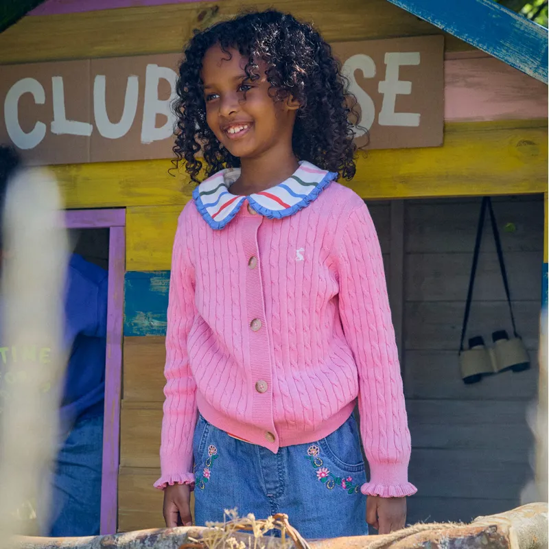 Joules Mallory Junior Girls Cable Cardigan - Pink-4