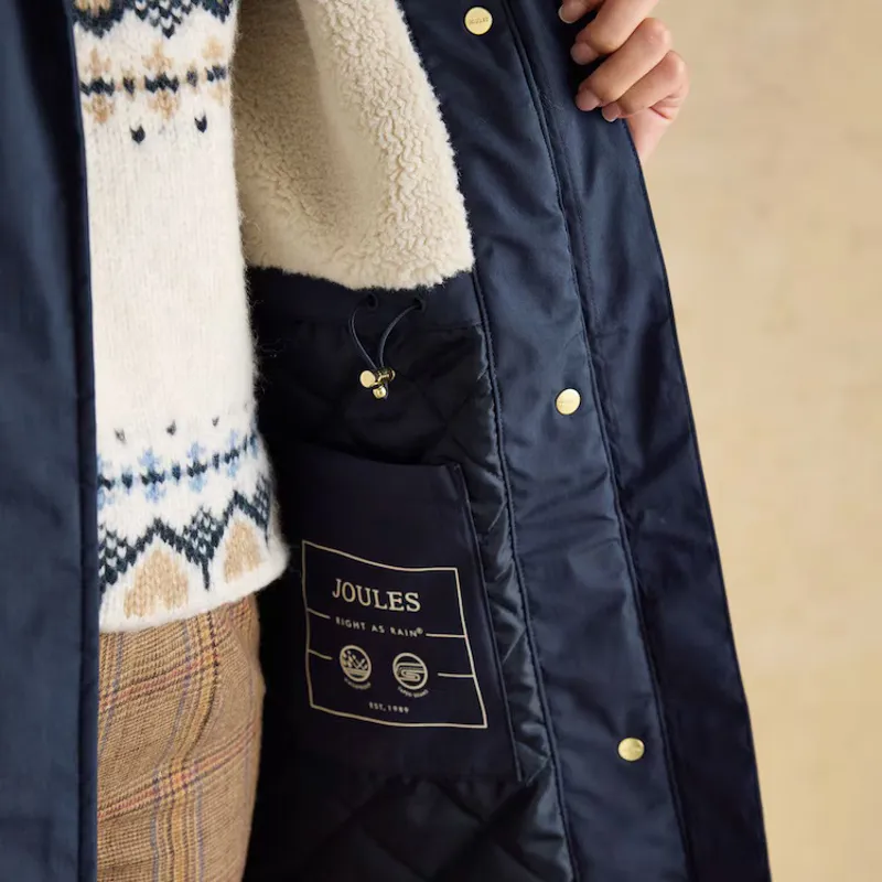 Joules Portwell Cosy Womens Fleece Lined Waterproof Rain Coat - Navy-1