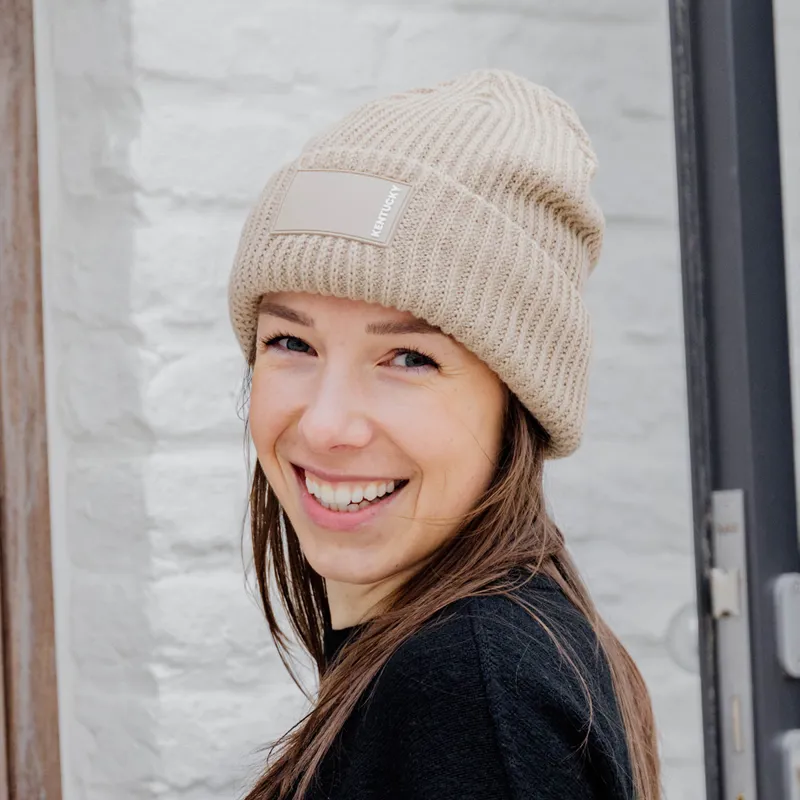 Kentucky Rubber Logo Beanie Hat - Beige