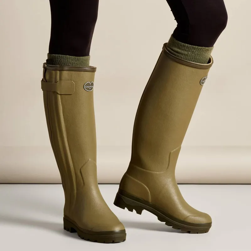 Le Chameau Chasseur Zip Womens Neoprene Wellington Boots - Vert Vierzon-4
