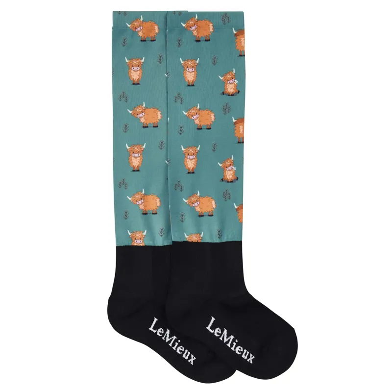 LeMieux Footsie Adults Tall Riding Socks - Highland Cow/Aloe-1