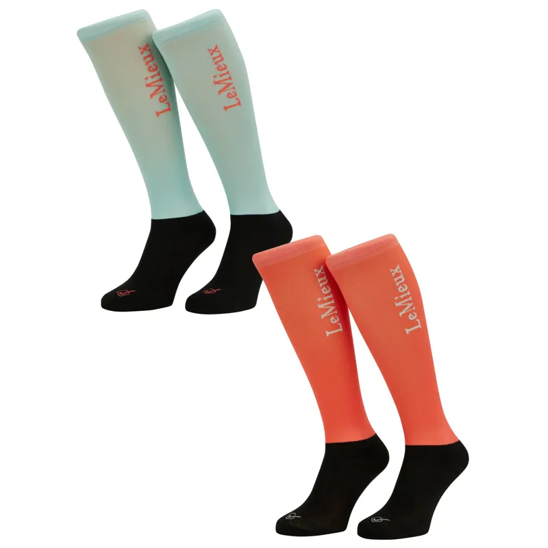 LeMieux x Harlow Junior Competition Socks 2 Pack - Coral/Blue Topaz