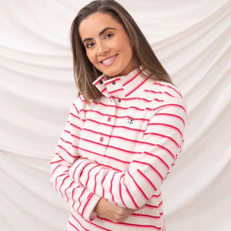 Lighthouse Haven Ladies Sweater - Pink Stripe-1