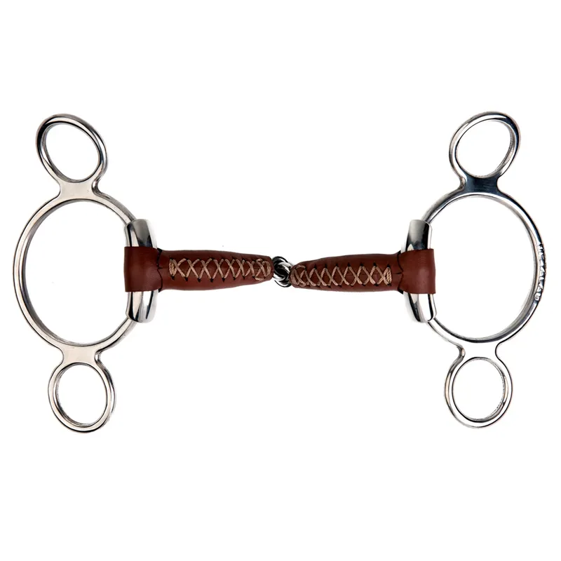 Metalab 2-Ring Pinchless Leather Covered Single Jointed Gag Bit 