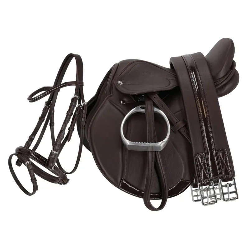 QHP Melbourne Complete Pony Saddle and Bridle Set - Brown