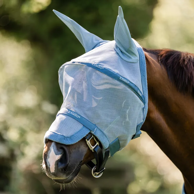 Rambo Plus Fly Mask - Heather Blue/Blue/Silver-1