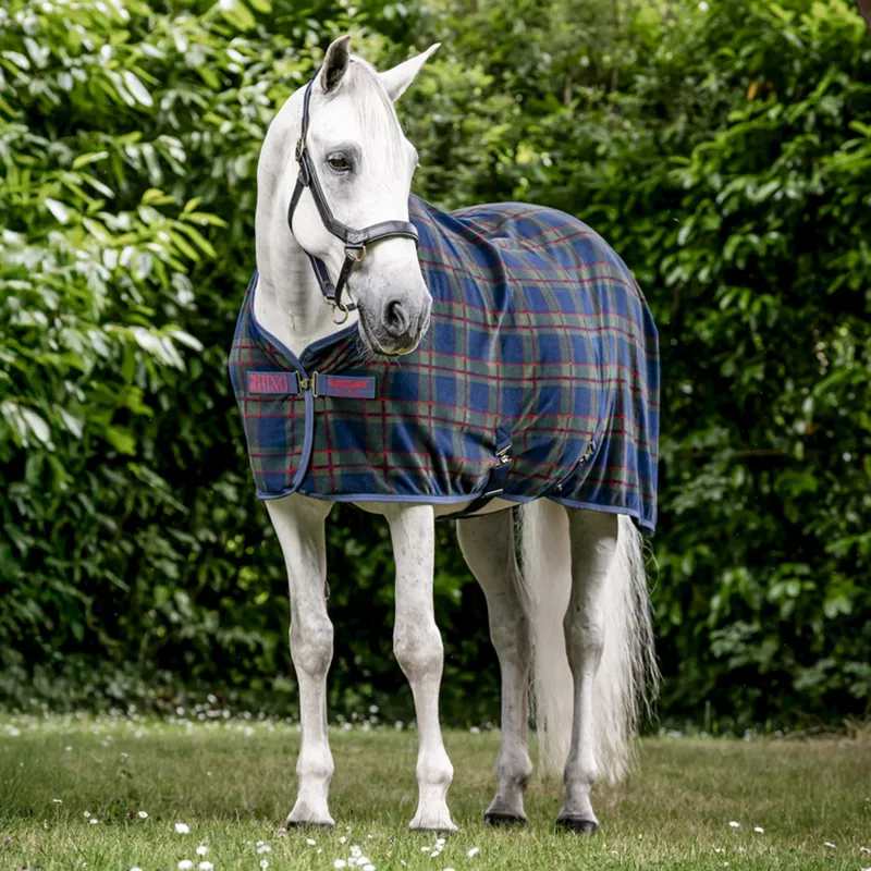 Rhino Pony Holiday Fleece Cooler Rug - Navy Check/Green/Red