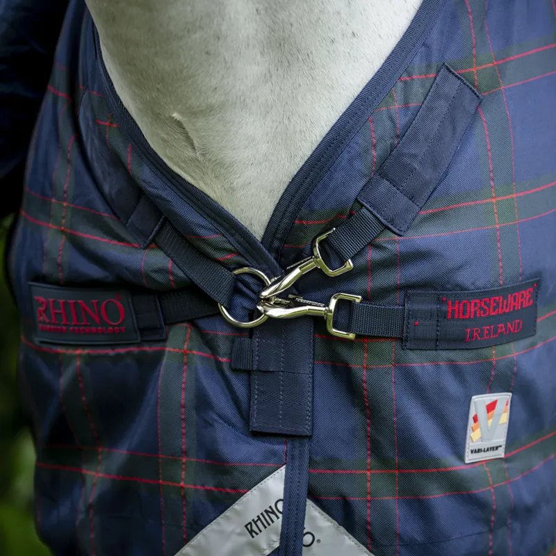 Rhino Holiday Pony Plus Vari-Layer 250g Turnout Rug - Navy Check/Green/Red-1