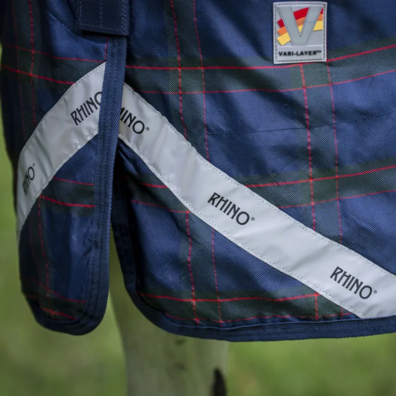 Rhino Holiday Pony Plus Vari-Layer 250g Turnout Rug - Navy Check/Green/Red-3
