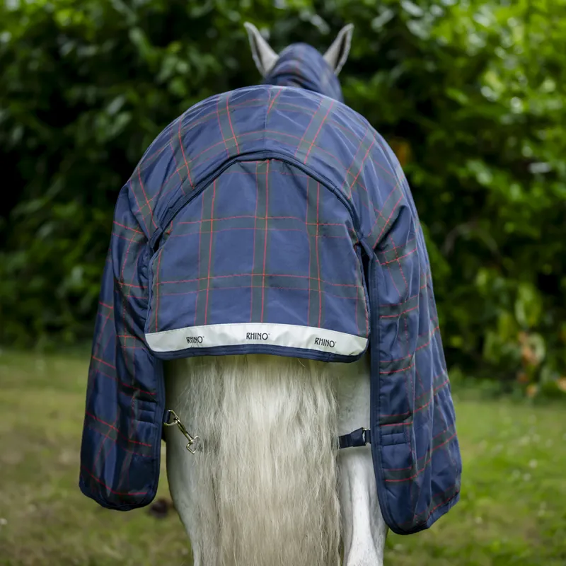 Rhino Holiday Pony Plus Vari-Layer 250g Turnout Rug - Navy Check/Green/Red-7