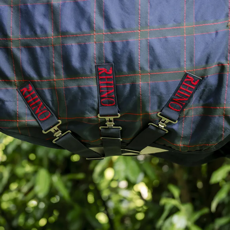 Rhino Holiday Pony Plus Vari-Layer 250g Turnout Rug - Navy Check/Green/Red-8