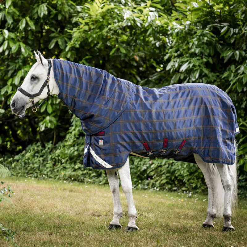 Rhino Holiday Pony Plus Vari-Layer 250g Turnout Rug - Navy Check/Green/Red