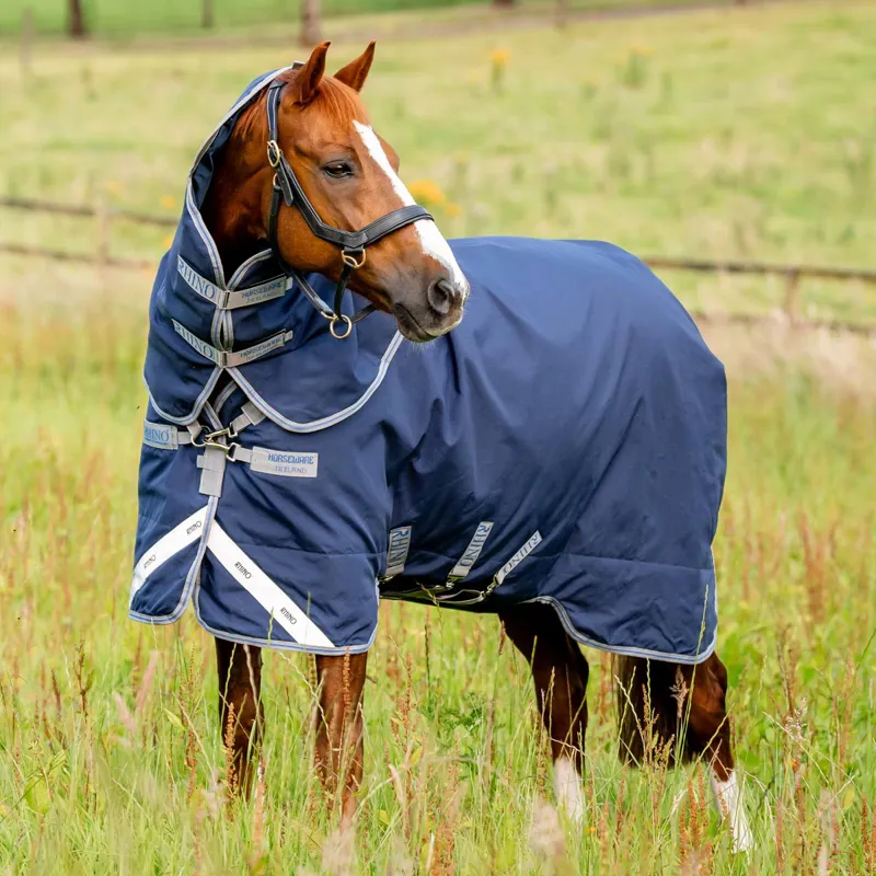Rhino Plus 100g Turnout Rug - Navy/Titanium/Classic Blue