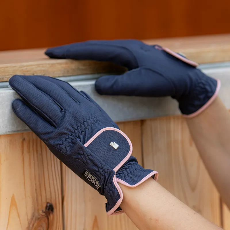 Roeckl Lona Adults Riding Gloves - Navy/Vintage Pink-1