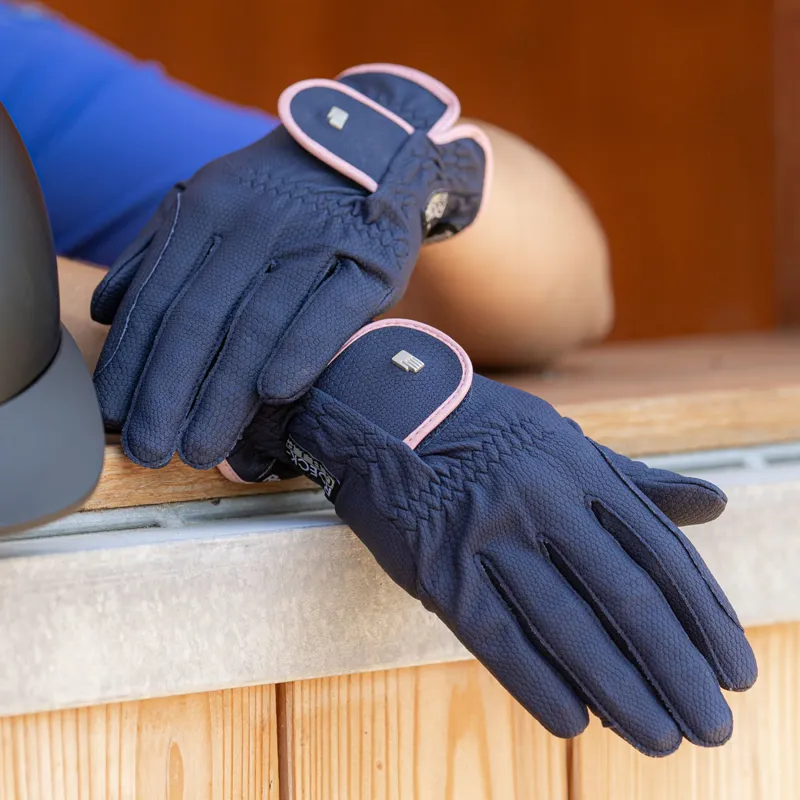 Roeckl Lona Adults Riding Gloves - Navy/Vintage Pink-2