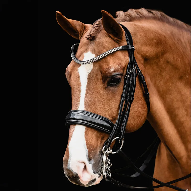 Schockemohle Monticelli Double Bridle - Black/Patent/Silver-2