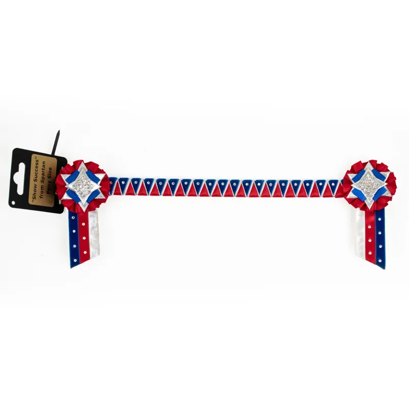 Spartan Show Success Rosette Browband - Blue/Red/Silver - Pony Size