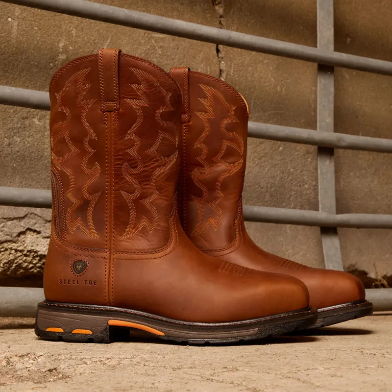 Ariat Workhog Wide Square Steel Toe Mens Western Work Boots - Toast-1