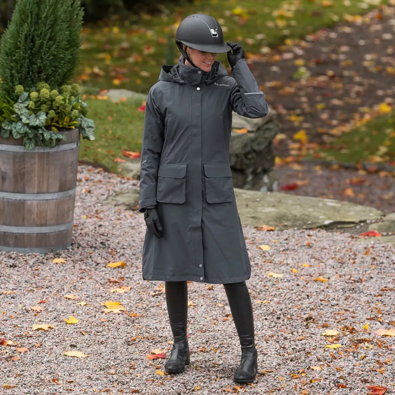 Stierna Nova Ladies Long Waterproof Rain Coat - Ebony-8