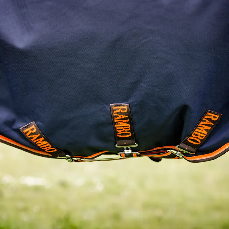 Rambo Supreme 1680D 50g Detachable Neck Turnout Rug - Navy/Orange/Tan-2