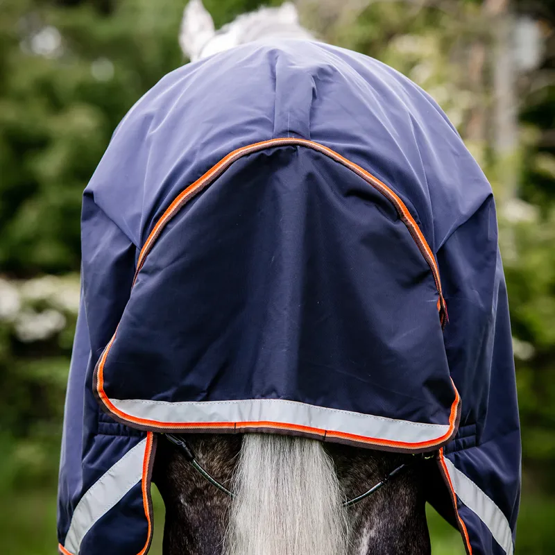 Rambo Supreme 1680D 50g Detachable Neck Turnout Rug - Navy/Orange/Tan-3