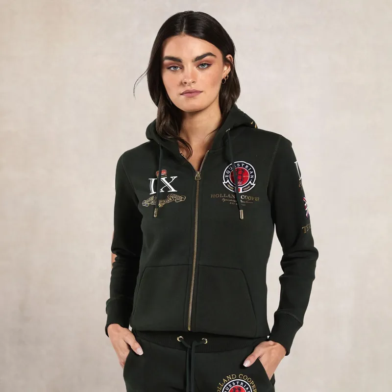 Holland Cooper Team Zip Hoodie Womens - Racing Green