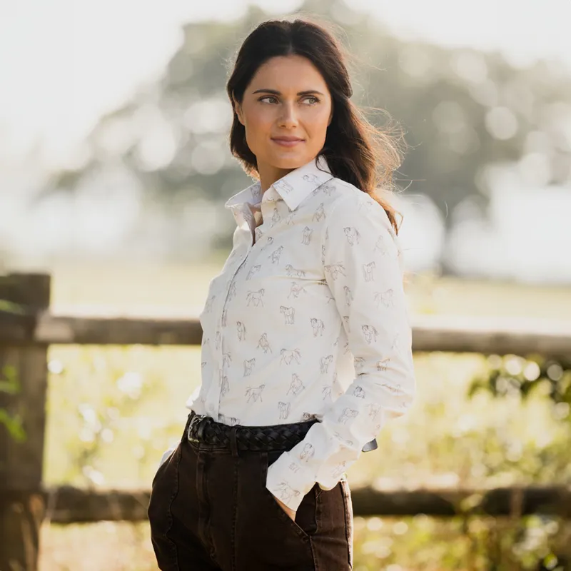 Toggi Eaton Ladies Stretch Shirt - Winter White/Horse Print