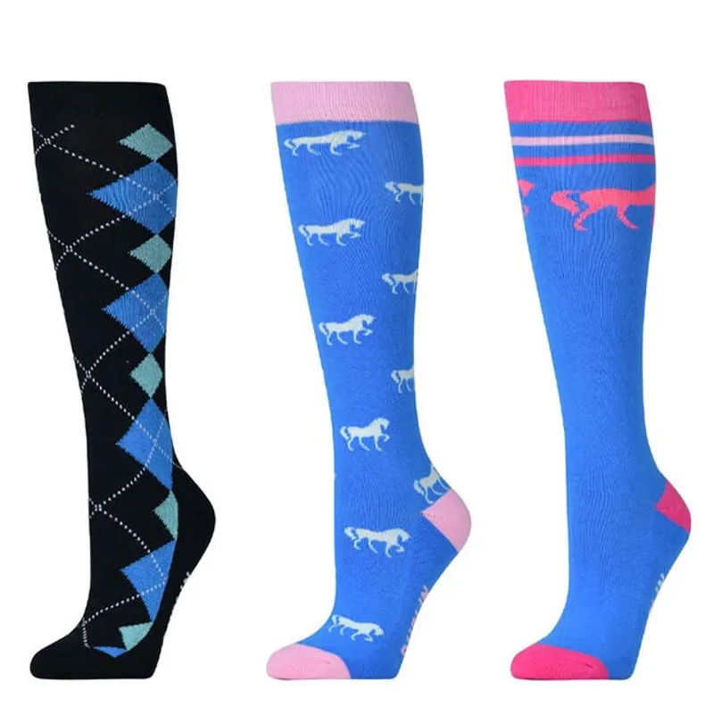 Dublin 3 Pack Womens Tall Riding Socks - Cornflower Horses
