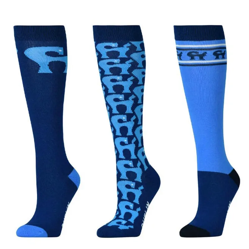 Dublin 3 Pack Womens Tall Riding Socks - Royal Blue Tulle Pony