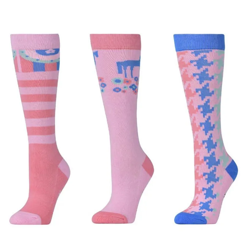 Dublin 3 Pack Junior Riding Socks - Pastel Pink Carnival