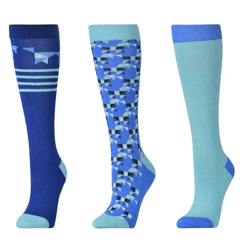 Dublin 3 Pack Junior Riding Socks - Light Mint Geo Ponies