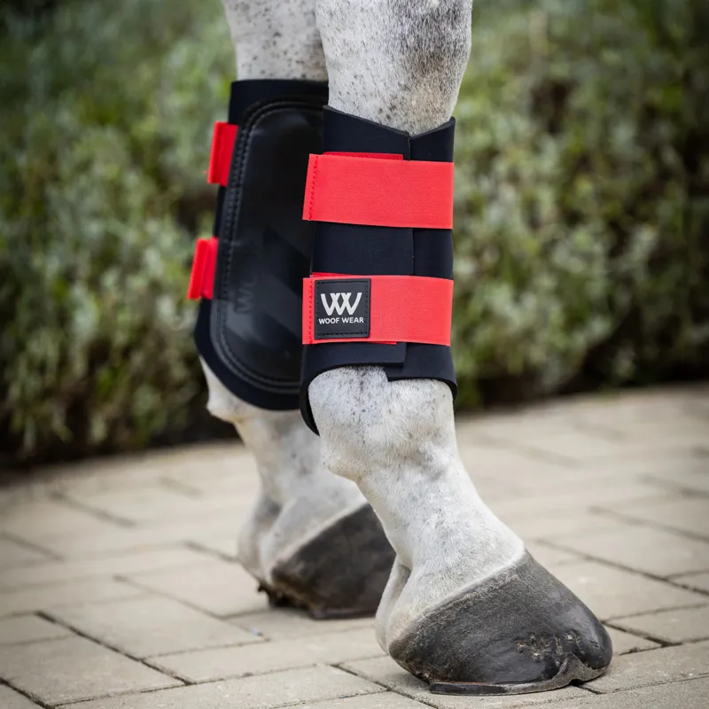 Woof Wear Club Brushing Boots - Black/Royal Red-1