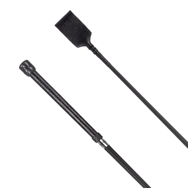 Redpost Plain Leather Handle Riding Whip - Black