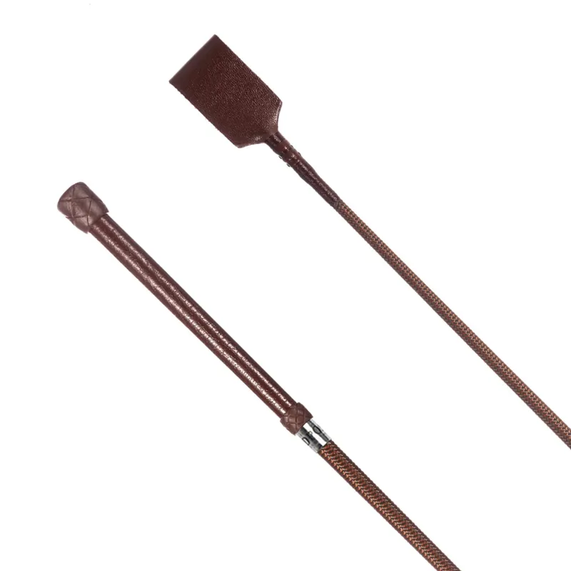 Redpost Plain Leather Handle Riding Whip - Brown