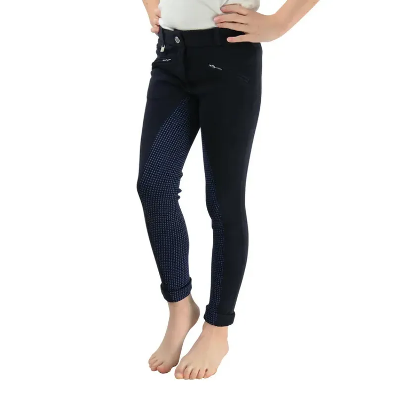 Hy Equestrian Polka Dot Junior Jodhpurs - Navy/Sea Blue 28in