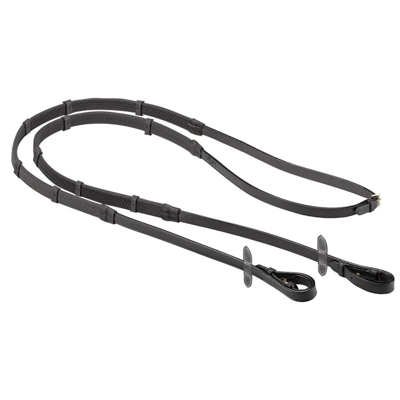 Equipe Emporio Rubber Grip Leather Taquet Billet Reins - Black/Brass