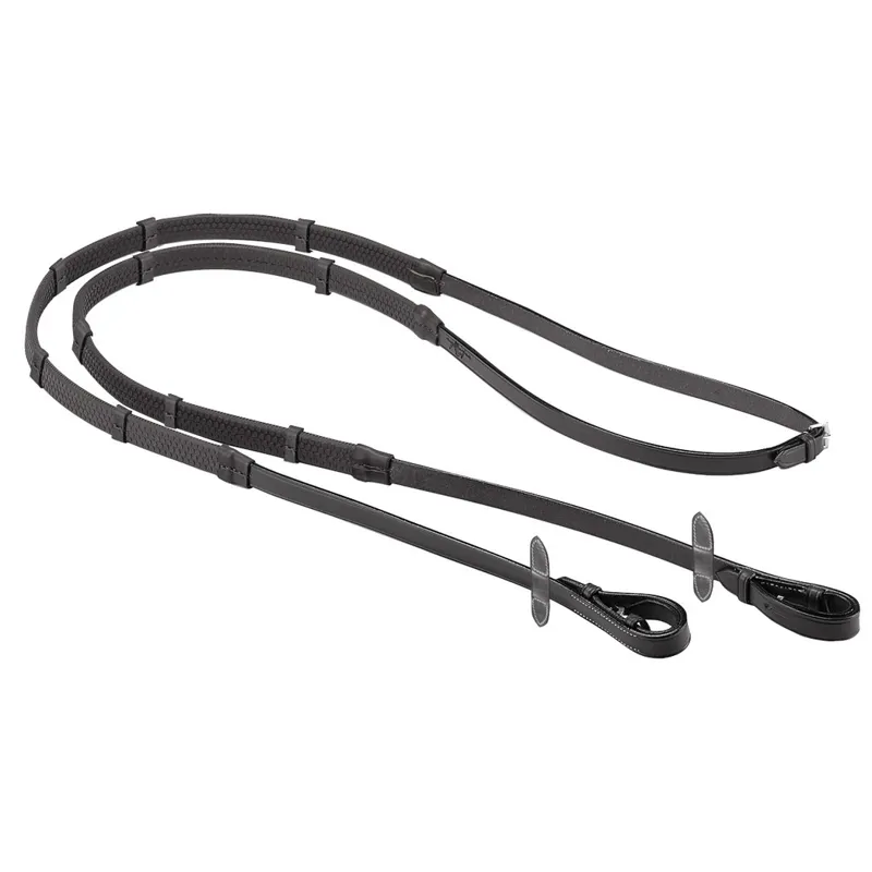 Equipe Emporio Rubber Grip Leather Taquet Billet Reins - Black/Silver