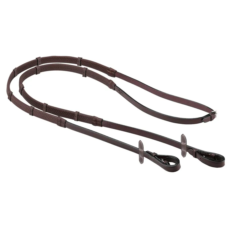 Equipe Emporio Rubber Grip Leather Taquet Billet Reins - Brown/Silver