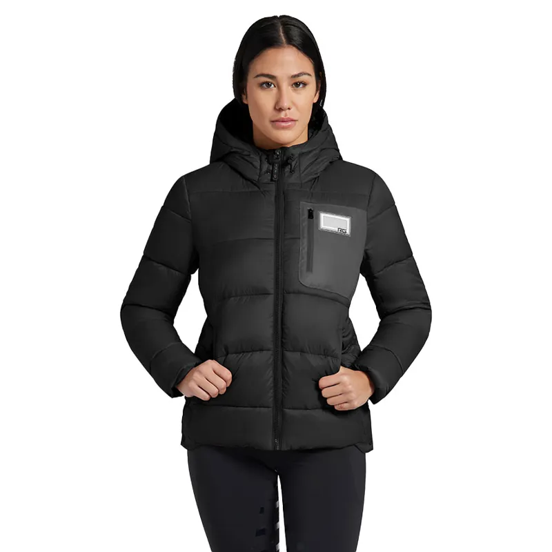 Riders Gene Nylon Quilted Hooded Ladies Puffer Jacket - Black