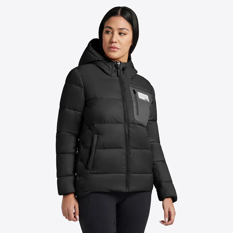 Riders Gene Nylon Quilted Hooded Ladies Puffer Jacket - Black-1