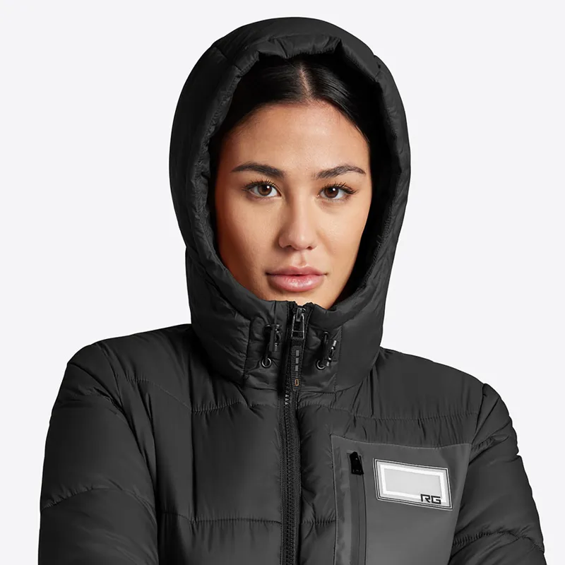Riders Gene Nylon Quilted Hooded Ladies Puffer Jacket - Black-3