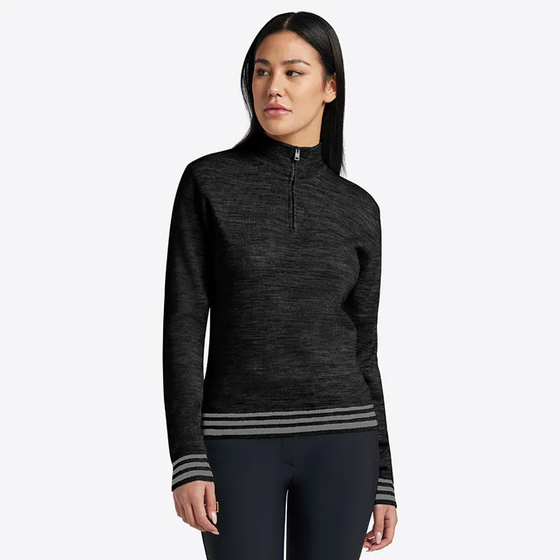 Riders Gene Wool Blend Half Zip Ladies Sweater - Black-1