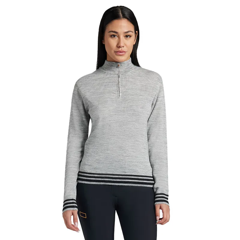 Riders Gene Wool Blend Half Zip Ladies Sweater - Light Grey