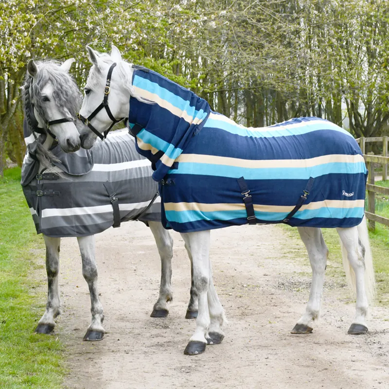 Rhinegold Fixed Neck Fleece Rug - Turqoise Stripe-1