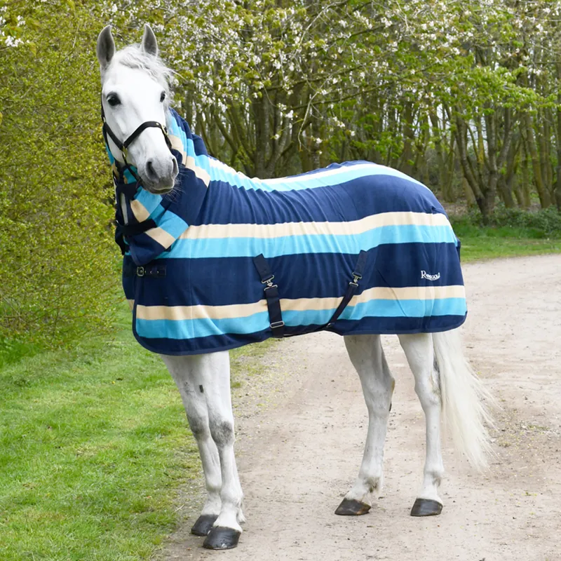 Rhinegold Fixed Neck Fleece Rug - Turqoise Stripe