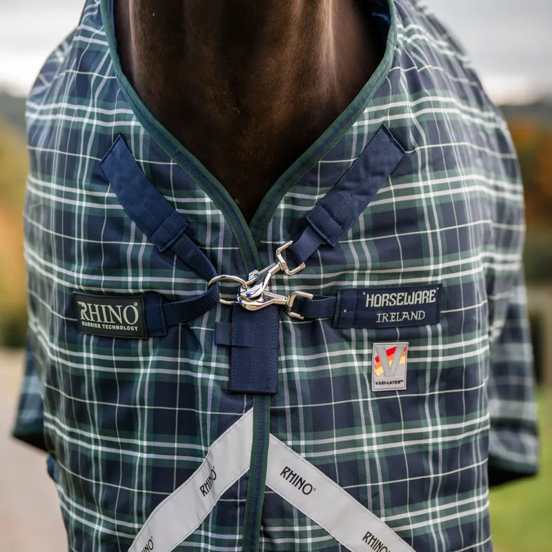 Rhino Plus Vari-Layer 250g Turnout Rug - Hunter Check/Green/Navy-4